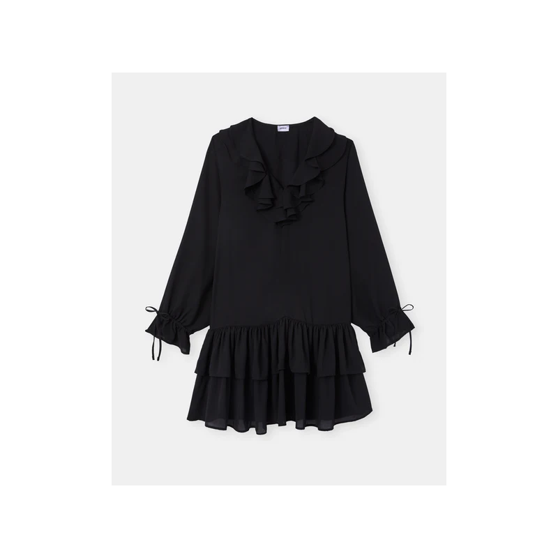 Robe à volants manches longues encolure V