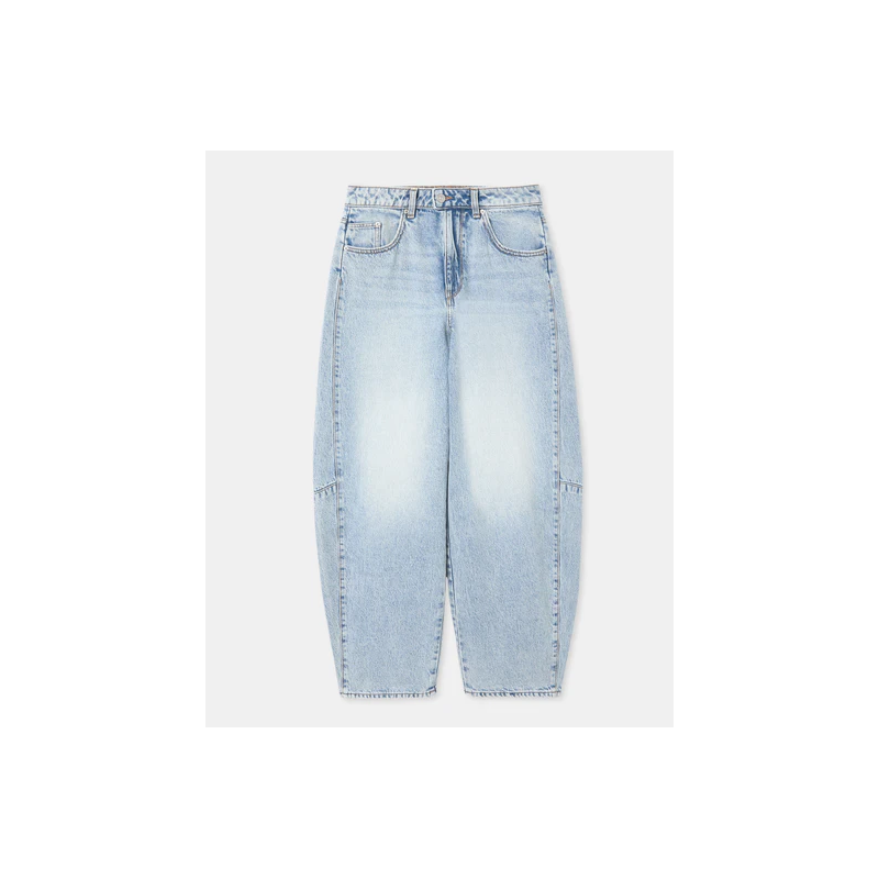 Jean barrel taille haute avec jeux de couture